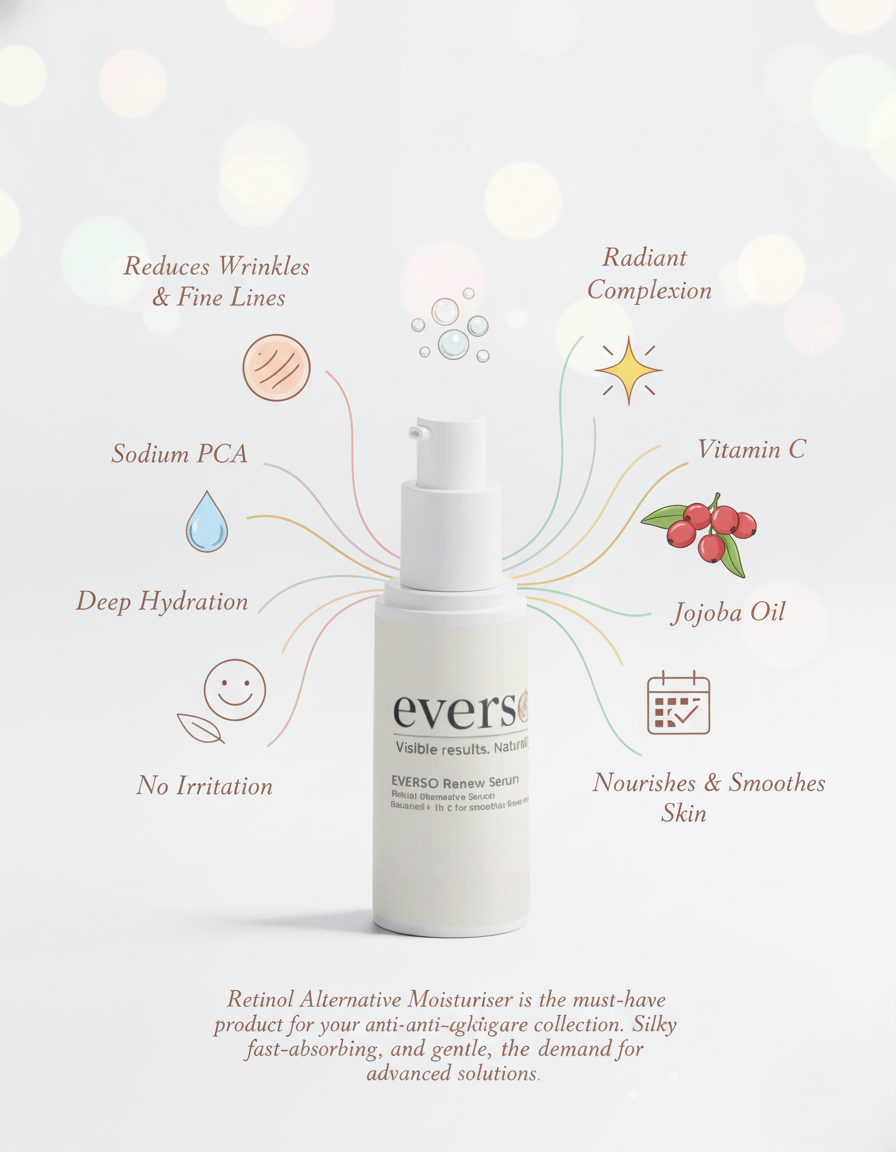 Retinol Alternative Face Moisturiser– Smooth, Radiant-Looking Skin Without Irritation | With Bidens Pilosa, Aloe Juice, Jojoba Oil, & Rose Myrtle Extract